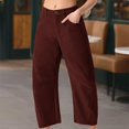 thumbnail image 4 of Huankd Women's Corduroy Barrel Pants Mid-Rise Elastic Waist Casual Cord Wide Legs Baggy Pant with Pockets Wine M, 4 of 8
