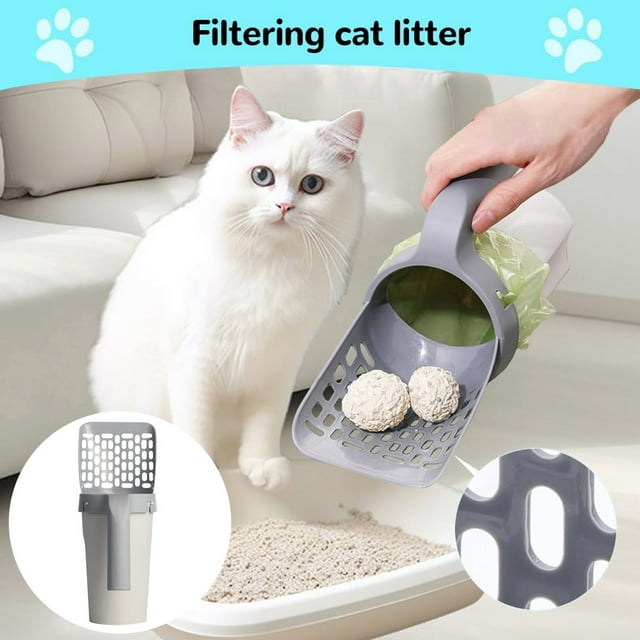 Cat Litter With Bag 2024 New No Litter Cat Litter Shovel With Waste Can No Cat Litter With Holder Cat Portable Shovel Pretty Litter Cat Litter Corner Cat Litter Boxes Sifting Slotted Shovel Litter Pan