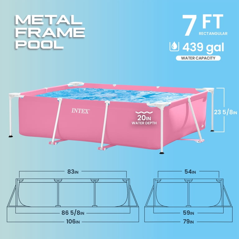 INTEX 7ft x 23in Rectangular Metal Frame Above Ground Pool, Pink