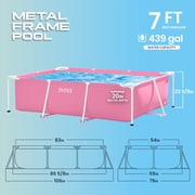 INTEX Rectangular Metal Frame 7ft x 23in Above Ground Swimming Pool, Pink
