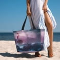 thumbnail image 2 of Ratiio lighthouse Waves Torrential Rain Print Large Capacity Beach Travel Bag, Polyester Waterproof Tote Bag with Zipper for Vacation and Daily Use, 2 of 6
