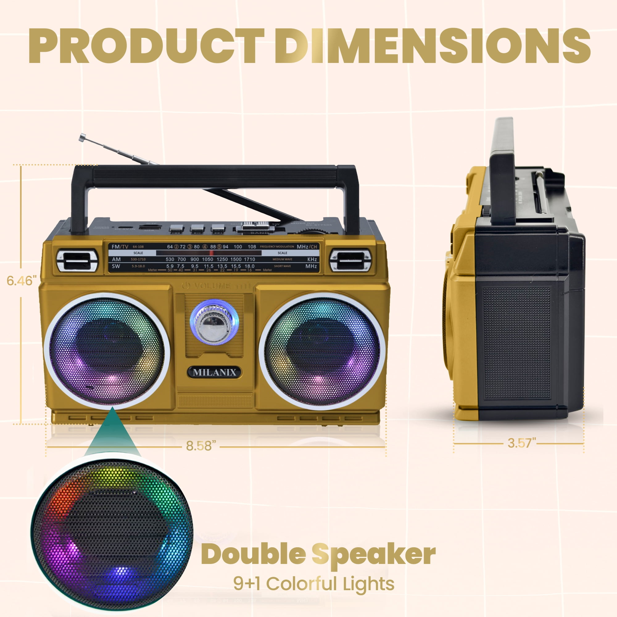Milanix Bluetooth Battery Lights Portable AM/FM/SW Radio, Spicy Mustard