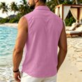 thumbnail image 3 of Mens Linen Casual Button Down Sleeveless Shirts Summer Beach Collared Muscle Tank Top Cut Off Vest with Pocket, 3 of 6