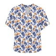 thumbnail image 5 of Lorytime Button up Shirt Women Short Sleeve Shirts Crew Neck Trendy Blouse Floral Loose Casual Clothes Blue 2XL, 5 of 5