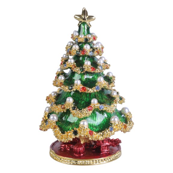 TwhqxjCN Christmas Tree Trinket Box Jewelry Hand Painted Enameled Vintage Decorative Hinged Jewelry Trinket Box