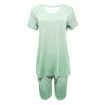 thumbnail image 4 of hxobax Women Workout Shorts Sets, Women's 2 Piece Pajama Set Gradient Short Sleeve V Neck Shirts Tops and Elastic Waist Shorts Pajamas Sets Tracksuit Matching Loungewear Sleepwear,#02_Green,Medium, 4 of 4