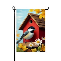 JOOCAR Linen Garden Flag with Chickadee and Birdhouse for Spring Summer Home Outdoor Garden Yard Door Decor 12x18 inch
