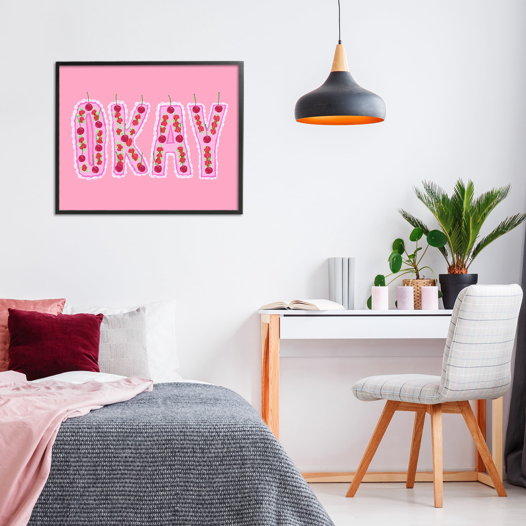 Stupell Industries Okay Pastel Cherry Cake Black Framed Giclee Art, design by Ziwei Li