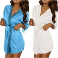thumbnail image 3 of dazeni Women's 2 Pcs Short Robe Silky Satin Robes Comft Pure Color Bathrobe Bridesmaid Bride Party Kimono V-Neck Sleepwear with Belt White Free Size, 3 of 8