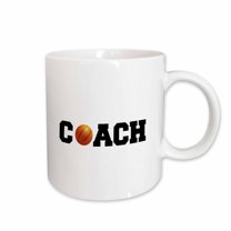 3drose, Coach, Black Letters with Basketball on White Background, 11oz Mug