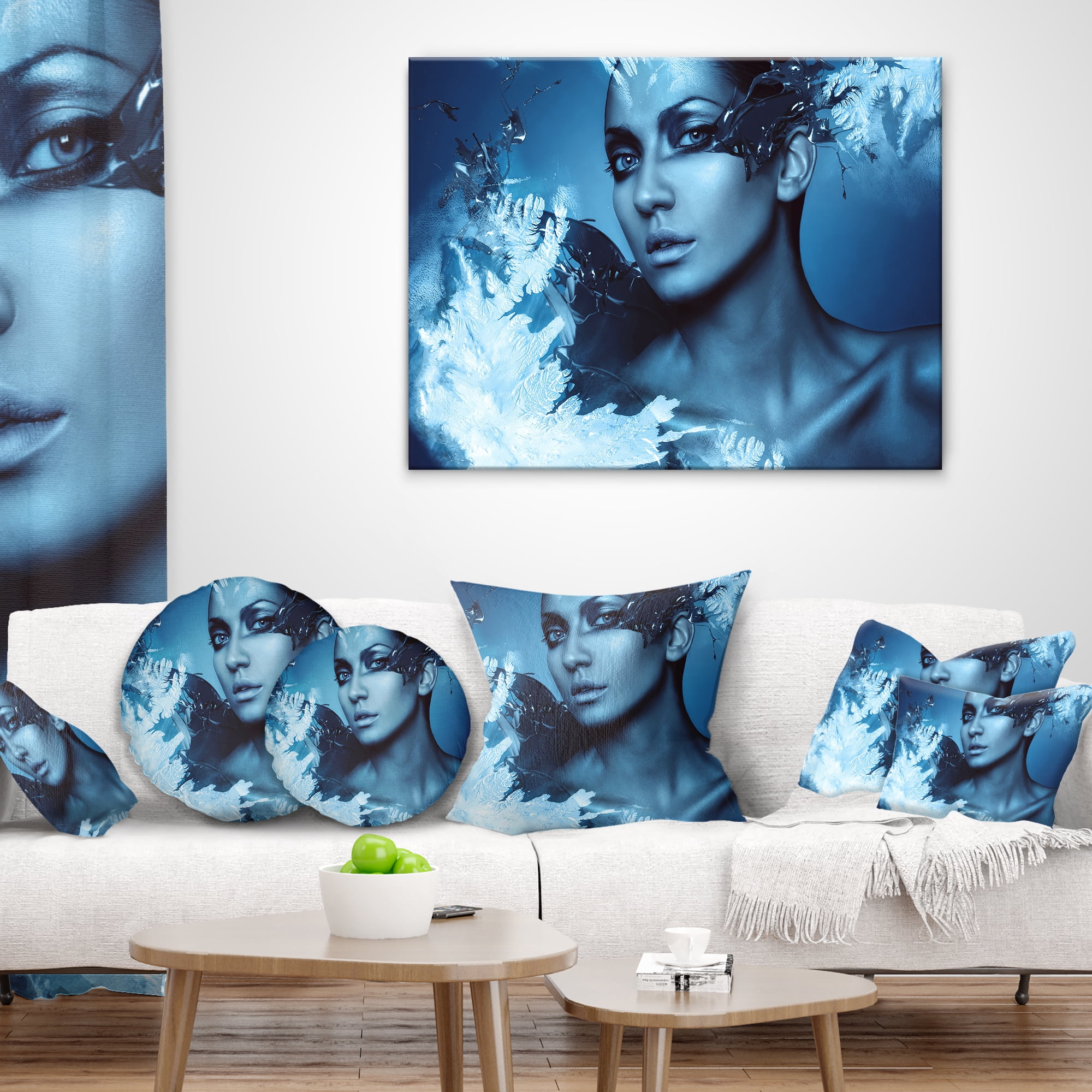 Designart Woman with Snow Splash - Portrait Throw Pillow - 16x16