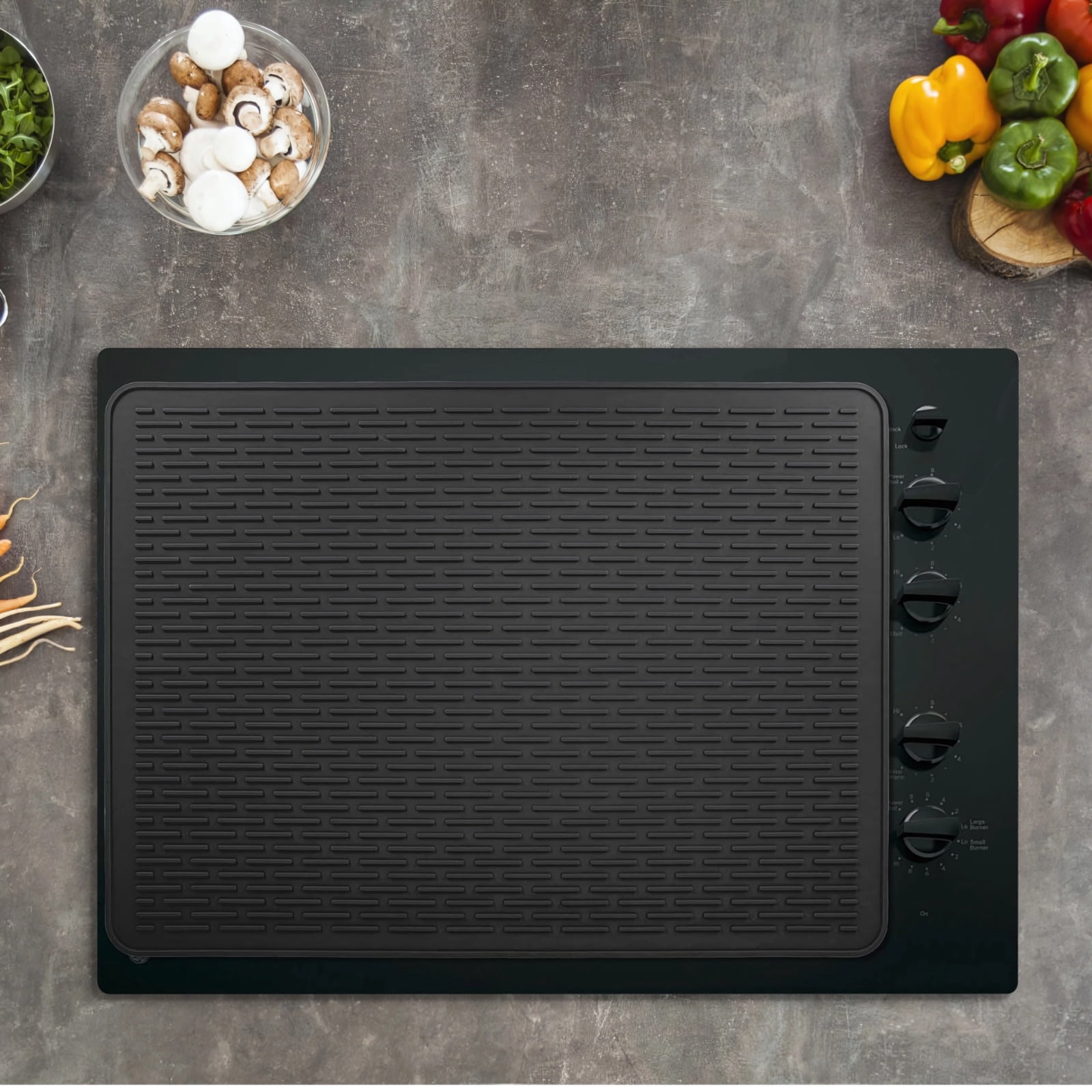 Silicone Stove Top Mat Protector for Electric & Gas Cooktops, Black, Heat-Resistant, Non-Slip Textured, 71 x 50 cm (27.9 x 19.68 in)