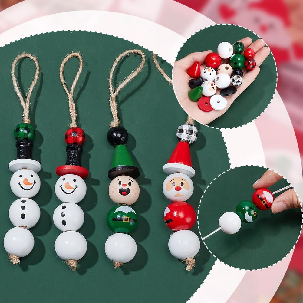 216 Pcs Christmas Wood Beads Cloumn Beads Cone Beads Round Beads Smooth Wooden Beads Handmade Loose Wood Spacer Beads Colorful Beads with Holes for Christmas DIY Crafts Jewelry Making