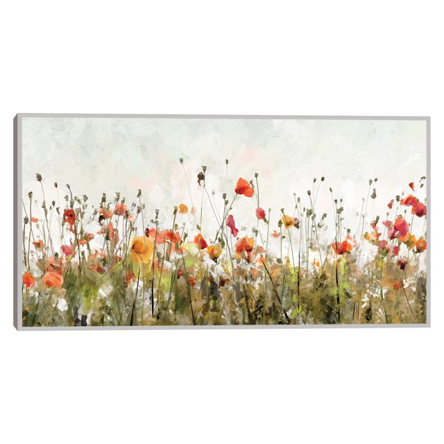 Cuadro Decorativo - Desfile de amapolas en blanco Jr Impresión en canvas, estrechado