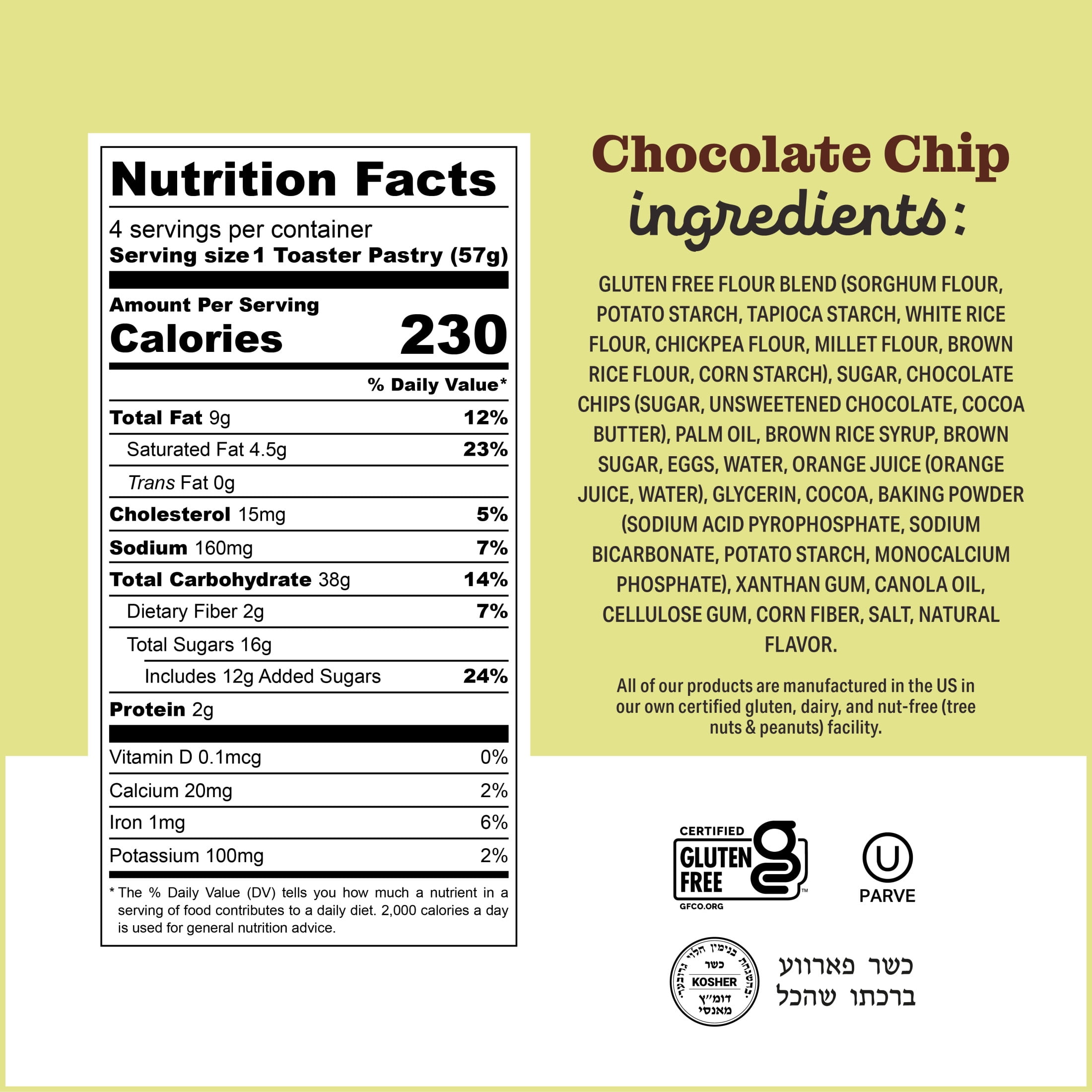 (3 pack) Katz Gluten Free Chocolate Chip Toaster Pastries, Breakfast Foods, Shelf-Stable, Gluten Free, Nut Free, Kosher (1 Pack, 8.0 Ounce Each)