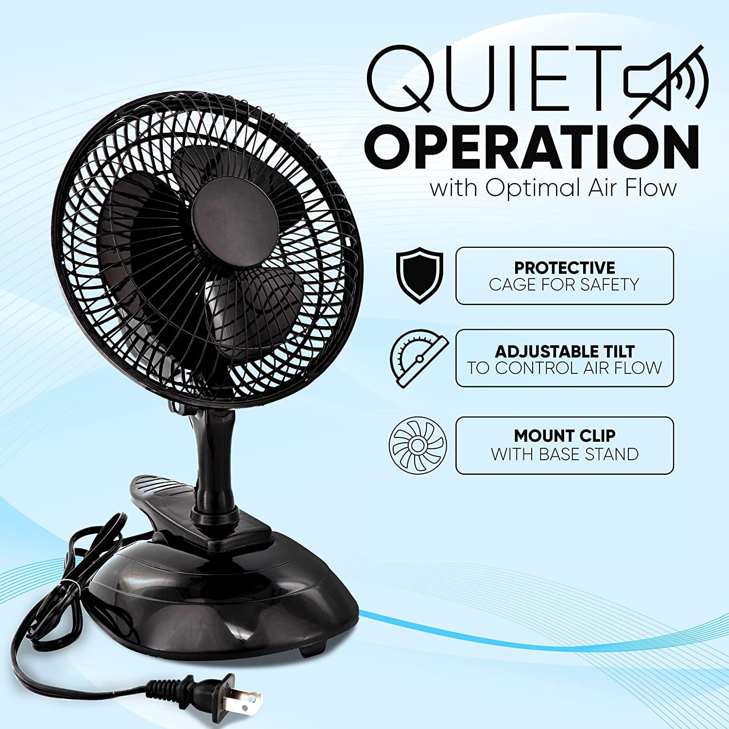 RamPro Portable Desk and Clip on Fan, 6 Inch Fans Small and Quiet Plug In, Small Personal Cooling Fan for Desk Home Bedroom Office, 2 Speed, Adjustable Tilt, Black, 2 Pc