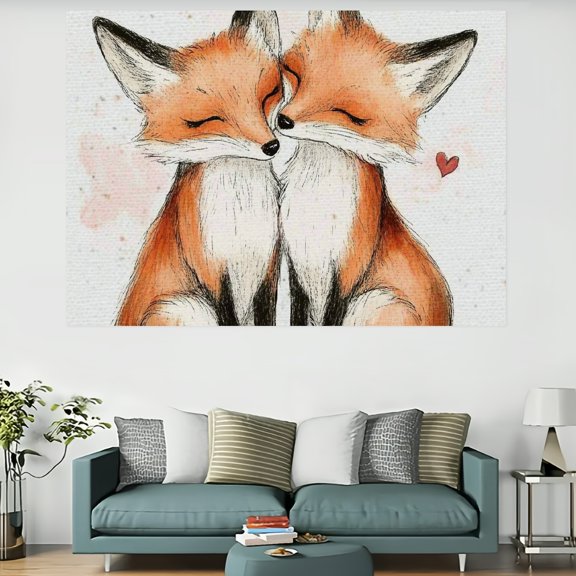 ZFLMY Foxes Heart Cute Polyester Tapestry Home Decor for Living Room Bedroom Dorm Decoration, Wall Hanging for Decorative Wall Hanging, Decorative Bedroom, Living Room Decoration, Various Sizes