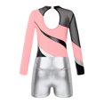 thumbnail image 2 of Miutii Girls Athletic Biketard 2 Piece Leotards with Shorts Set Long Sleeve Gymnastics Jumpsuit Pink&Silver 10, 2 of 5