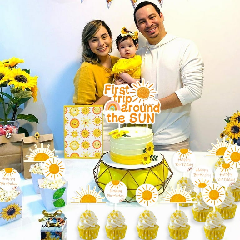 FIRST TRIP AROUND THE SUN Cake Topper Sunshine Cupcake Toppers Double Sided  - Outer Space 1st Birthday Decorations for Boys Girls, Sun 1st Birthday  Party Supplies - Walmart.com