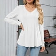 thumbnail image 2 of Jalioing Women's V Neck Tunic Shirt Loose Pleated Long Sleeve Fashion Tops Solid Color Dressy Casual Work Blouses, 2 of 8