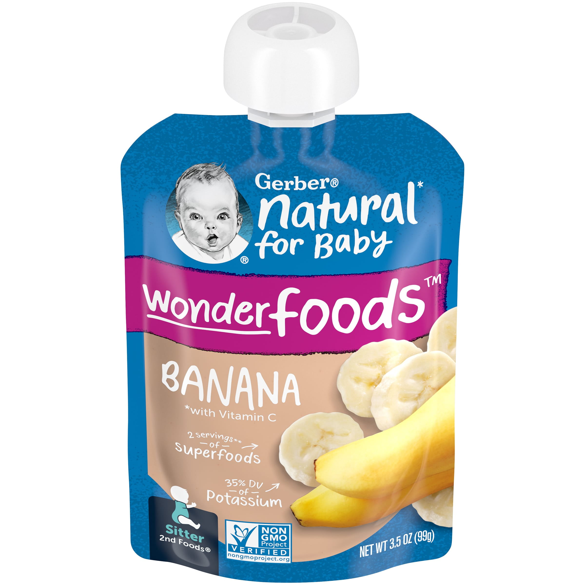 Gerber 2nd Foods Natural for Baby WonderFoods Baby Food, Banana, 3.5 oz Pouch (12 Pack)