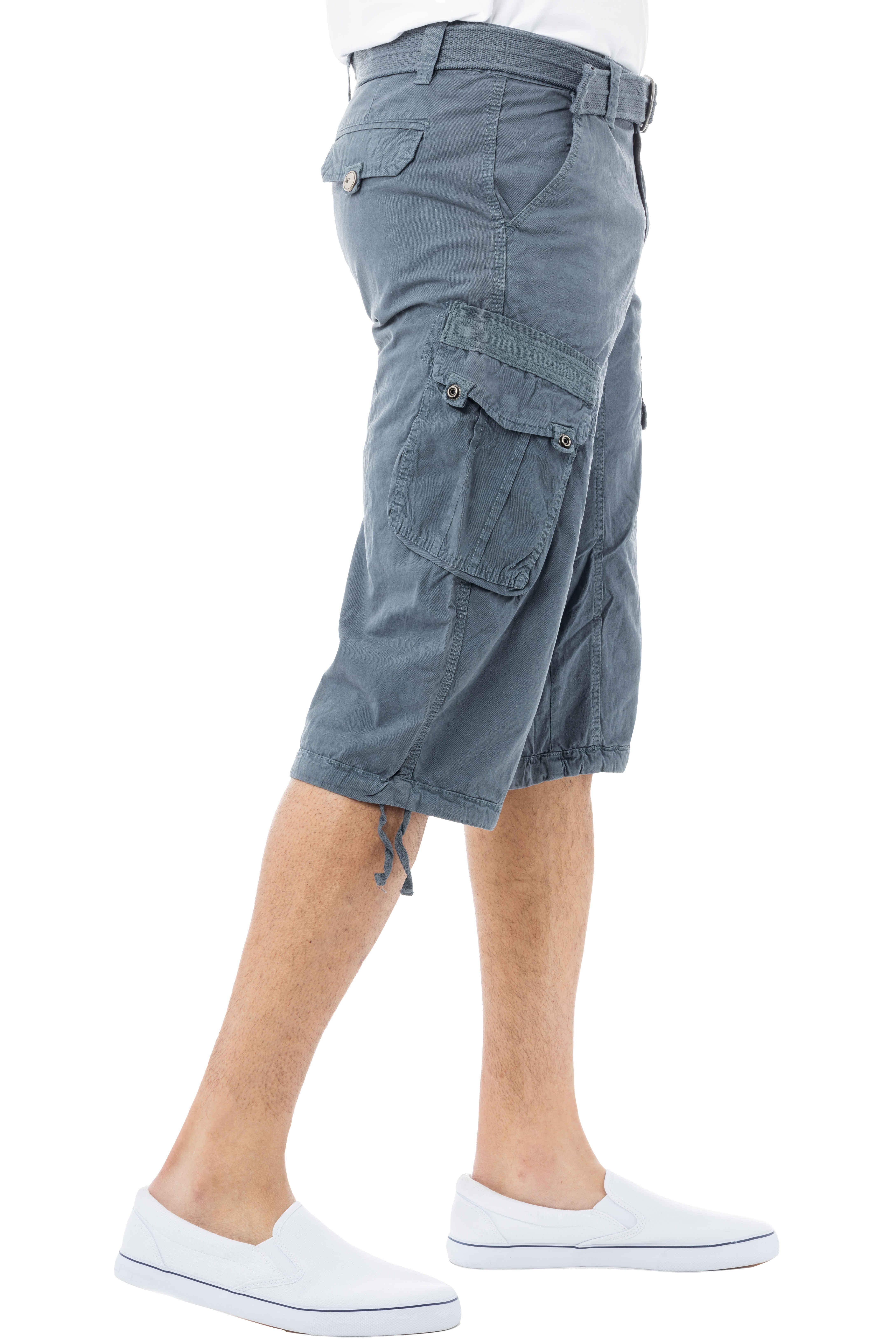 X RAY Men's Belted Cargo Long Shorts 18 Inseam Below Knee Length Multi  Pocket 3/4 Capri Pants Steel Size 28 