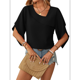 thumbnail image 1 of Blusa Informal Elegante de con Cuello en V para Mujer, 1/2, Verano 2025 Negro L, 1 of 9