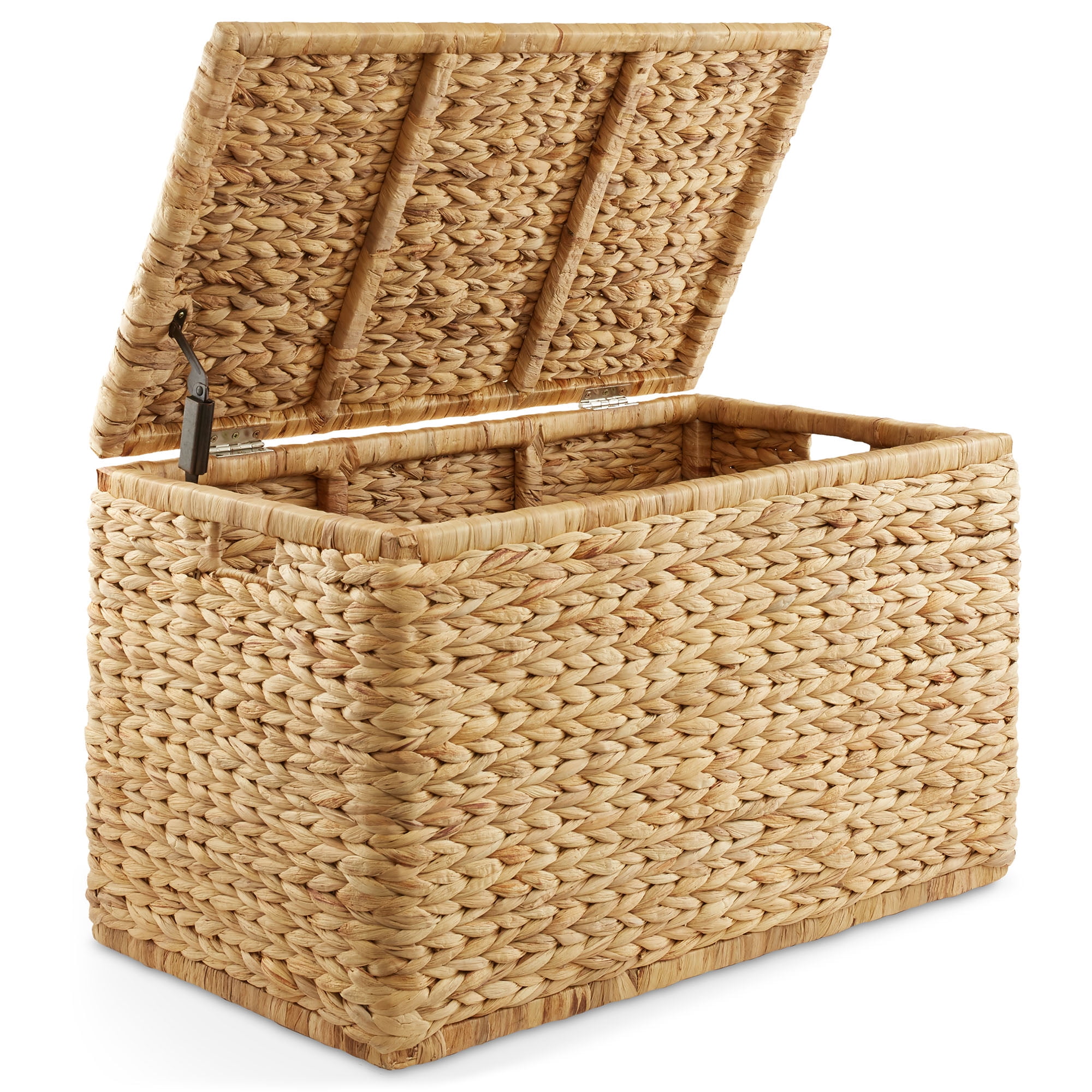 Casafield 30" Storage Chest with Lid, Handles, Safety Hinge - Natural, Water Hyacinth Wicker Storage Trunk Basket for Bedroom, Entry Way, Living Room