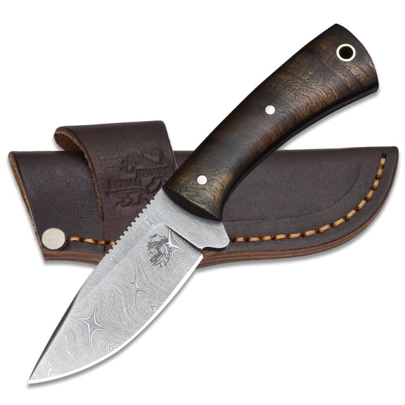 Knives Ranch 4402 Damascus Steel Fixed Blade Knife with Rosewood Handle – Hand Forged Hunting Knife, Razor Sharp Outdoor Camping Survival Knife