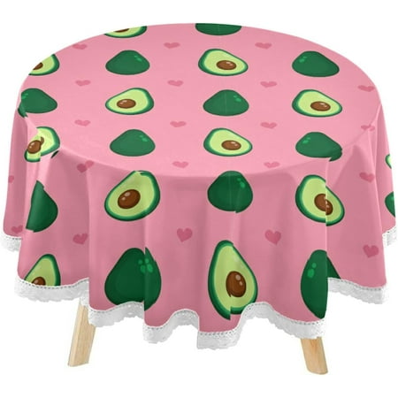 

Hyjoy Cute Avocado Round Tablecloth 60inch Indoor Wrinkle Free Summer Friut Pink Circular Lace Table Cover Washable for Kitchen Party BBQ Dining Decor