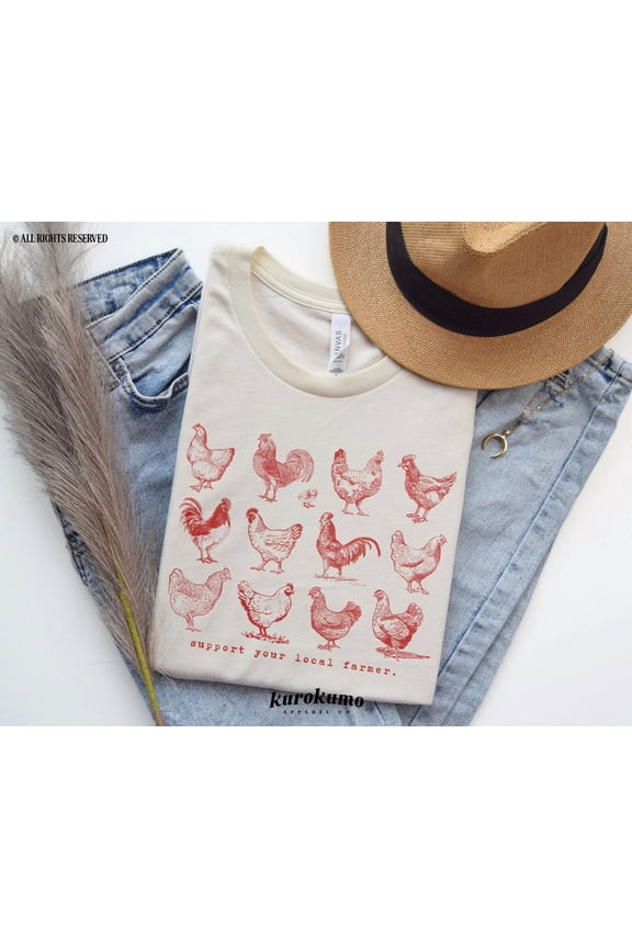 Support Your Local Farmer Chicken Tshirt Vintage Farm Animals T Shirt Homestead Wife Farming Clothes Agriculture Tee Homesteading s