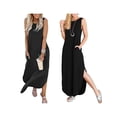 thumbnail image 4 of Lucakuins Vestido largo para mujer, sin mangas, cuello redondo, sólido, suelto, con abertura, vestido de verano para uso diario informal Lucakuins moda, 4 of 4