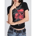 thumbnail image 4 of Mialoley T-Shirts à Manches Courtes pour Femmes Imprimé Skull Col Rond Été Décontracté Ajusté Mode Urbaine, 4 of 9