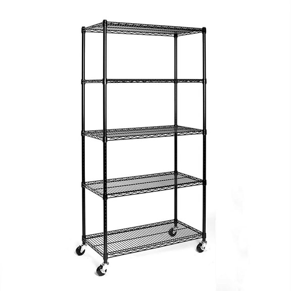 Canddidliike 5-Wire Shelving Metal Rack, Adjustable Standing Storage Shelf Units for Laundry Bathroom Kitchen Pantry Closet - Black
