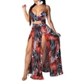 thumbnail image 2 of Conjuntos de ropa de playa sin mangas y cuello en V para mujer + falda larga con estampado de hojas Nituyy Conjunto de playa de verano para mujer de 2 piezas, 2 of 5