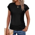 thumbnail image 1 of UVN Blusas de Mujer Verano Cuello Redondo Camisa de Vacaciones para Mujer Manga Corta Elegante Casual Tops Plisados, 1 of 9