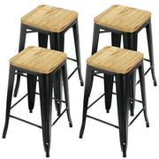 ZENY  26" Seat Height Metal Frame Wood Stackable Backless Bar Stools Set of Four