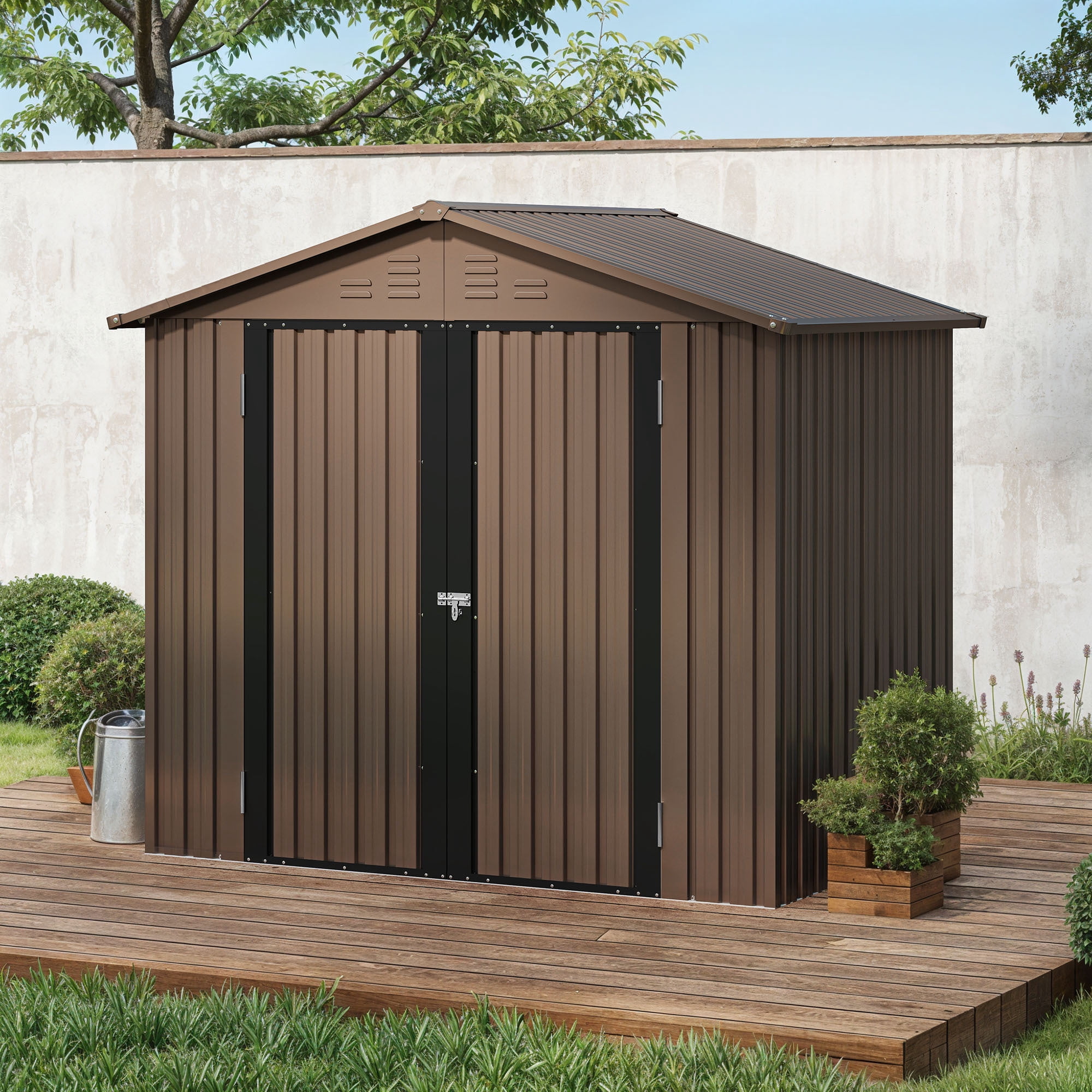Uforic 6x4ft Metal Outdoor Storage Shed, Lockable and Waterproof with Gable Roof & Vents, Brown