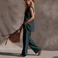 thumbnail image 5 of Womens Cotton Linen 2 Piece Outfits Summer Casual V Neck Sleeveless Tops Wide Leg Long Pants Casual Set with Pockets, 5 of 7
