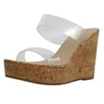 thumbnail image 2 of Soda Women's Double Strap Cork Platform Wedge Sandal Color: Clear, Size: 8.5, 2 of 5