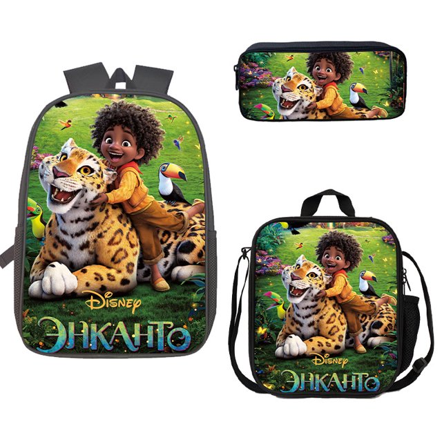 Mochilas para estudiantes de Disney Encanto, mochilas escolares de tres piezas para niños, bolso de hombro, conjunto de bolsa de lápices, bolsa de viaje para niños, regalo hola suerte unisex