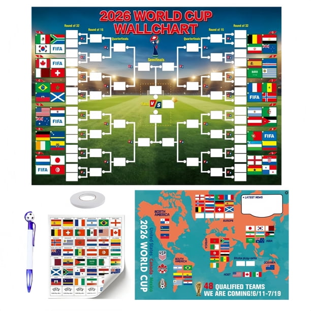 Set de póster del Mundial 60x90 cm con calendario de fútbol y banderas