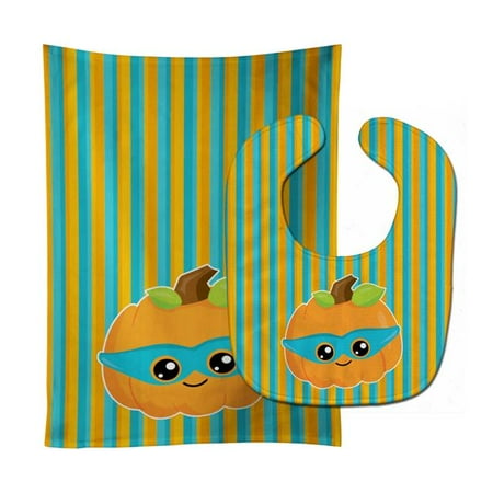 

Halloween Pumpkin Superhero Baby Bib & Burp Cloth