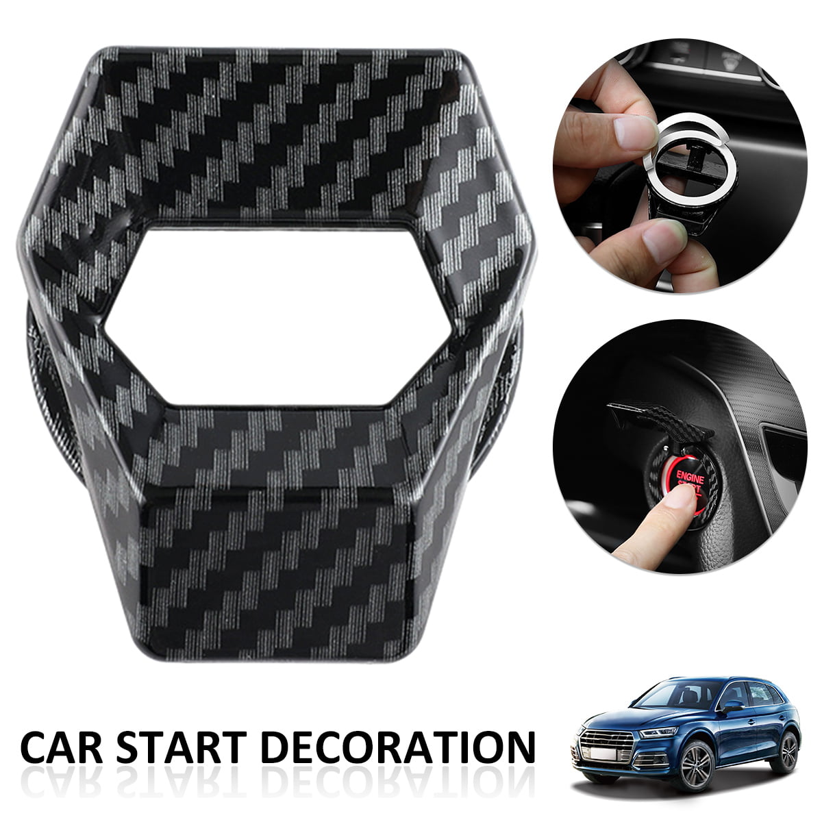 Push to Start Button Ignition Cover Anti-Scratch Universal Aluminum Alloy Button Decoration Cover for Cars Blue Engine Start/Stop Button Cover 