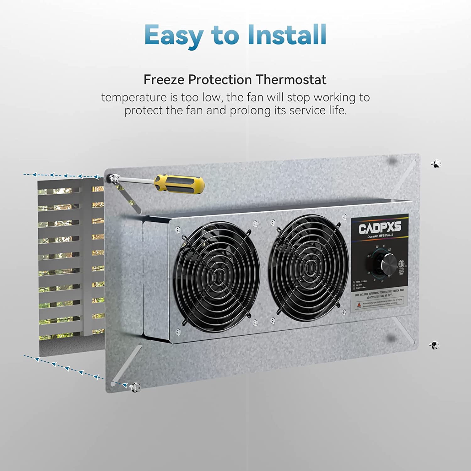 CADPXS Crawlspace Ventilation Fan 220 CFM Air Out, Crawlspace Fan Vent with Humidistat, Dehumidistat & Freeze Protection Thermostat, for Crawl Spaces Basement Garage Attic
