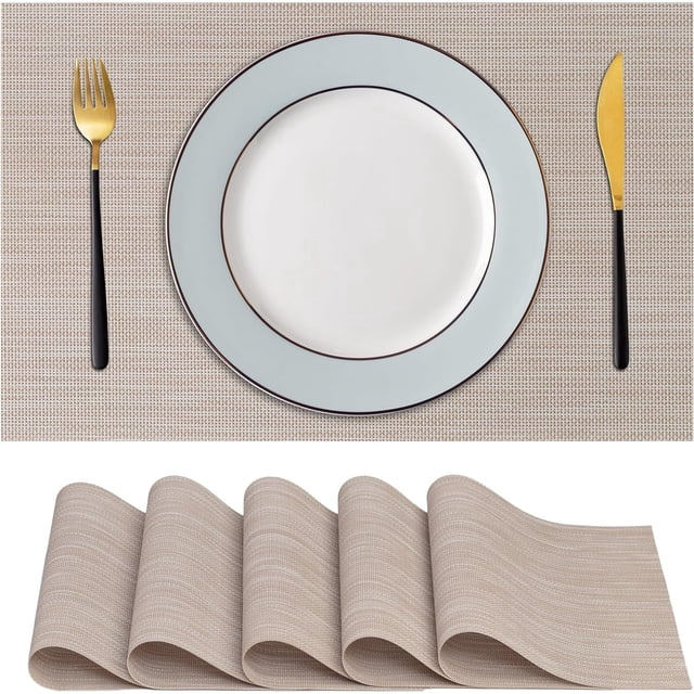 CraftyCrocodile Juego de 6 Manteles Individuales Manteles Individuales Clásicos de Vinilo para Mesa de Comedor, 30 x 45 Cm, Color Beige
