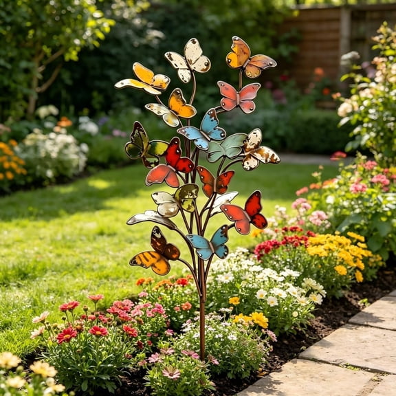 Metal Butterfly Garden Stakes Yard Art, Rustic Weatherproof Colorful Outdoor Plant Sticks Ornament for Lawn Patio Pathway(xxw)