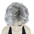 thumbnail image 5 of Women's Short Curly Wavy Wig Synthetic Hair Full Wig for Daily Use, 6 inches, Light Gray with Dark Root, 5 of 8