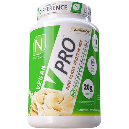 NutraKey V-Pro, Raw Plant Protein Powder, Organic, Vegan, Low Carb, Gluten Free with with 20g of Protein - Banana Nut Bread, 2 Pounds,