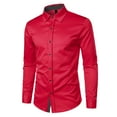 thumbnail image 3 of Gubotare Button Down Shirt Men Dress Shirt Button Down Retro Party Shirt Men Shirts (Red,L), 3 of 4